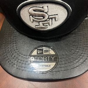 NFL San Francisco 49ers New Era 9Forty Flat Faux Leather Bill Cap Hat Black LKC